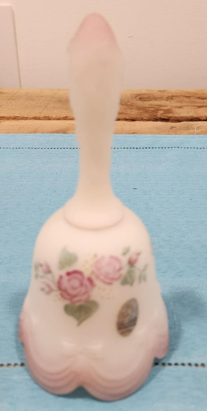 Fenton Signed By T. Christopher Rose Garden Hand Painted Bell W/ Ruffled Edges